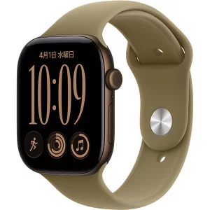 Apple Watch Series 12（GPSモデル）- 46mmダークブロンズアルミニウムケースとオリーブスポーツバンド - S/M [MJEQ4X/A]