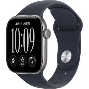 Apple Watch Series 12（GPSモデル）- 46mmスペースグレイアルミニウムケースとネイビーブルースポーツバンド - S/M [MJEH4X/A]