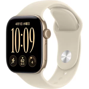 Apple Watch Series 12（GPSモデル）- 46mmライトゴールドアルミニウムケースとサンドスポーツバンド - S/M [MJEN4X/A]